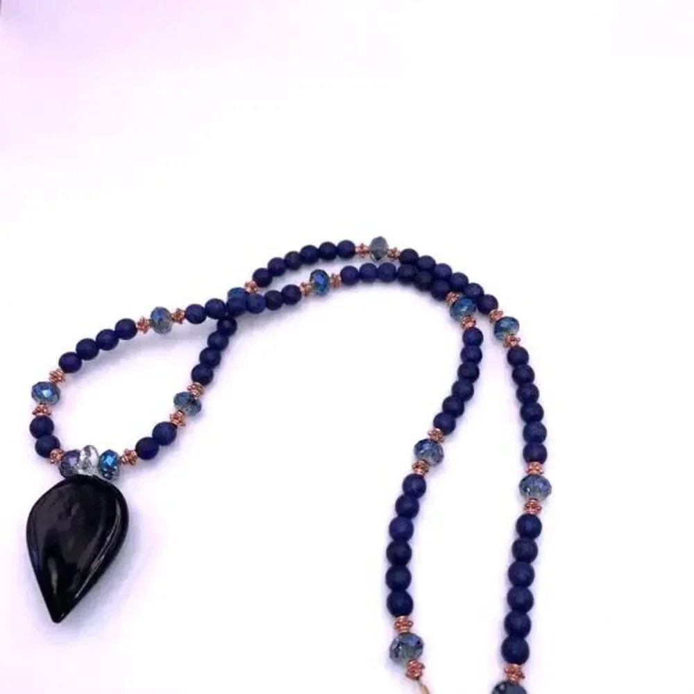 Vintage 90s Blown Glass Teardrop Flower Pendant Necklace 21in